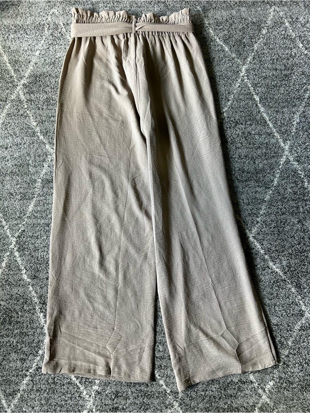 Chiclily High Rise Wide Leg Pants Belted Elastic Waist Taupe New - Picture 7 of 8